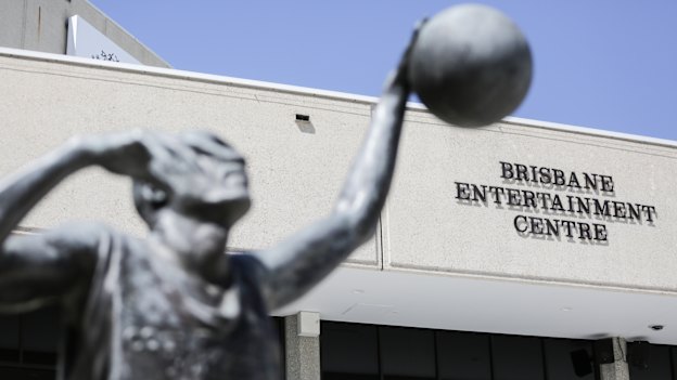 The statue of Brisbane Bullets legend ‘Leaping’ Leroy Loggins outside the Brisbane Entertainment Centre.