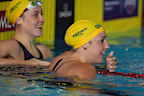 Meg Harris after winning Pan Pacs gold in the women’s 100m freestyle.
