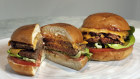 An Original Impossible Burger, left, and a Cali Burger, from New York's Umami Burger. Vegan meat is growing in popularity in Australia.