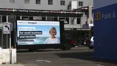 A truck advertising independent candidate Zali Steggall during the 2019 Warringah campaign.