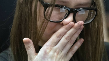 Anna Sorokin cries during sentencing at New York State Supreme Court in New York.