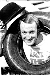 The man in the bowler hat: Johnny Raper in a TV commercial for a Sydney tyre company.