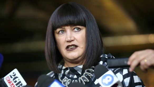 Raelene Castle addresses media during the Israel Folau saga.