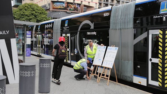 One of Brisbane City Council’s Brisbane Metro vehicles being tested in the CBD. 