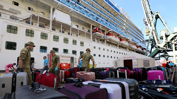 57 crew members were taken from the ship on Tuesday.