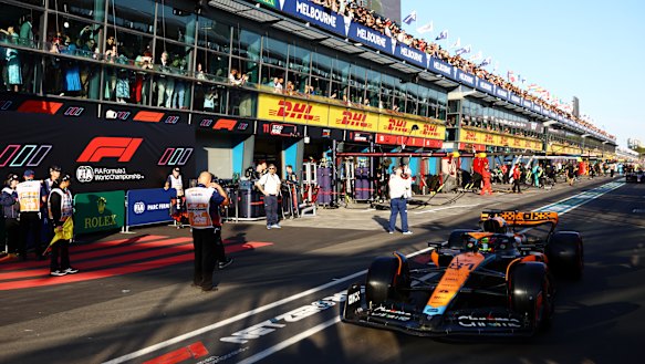 McLaren driver Oscar Piastri heads into pit lane at Albert Park this week.