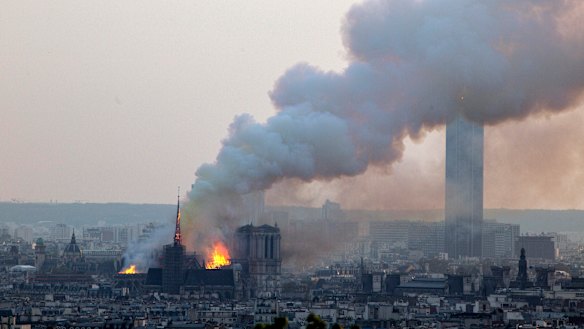 Notre-Dame Cathedral burning in Paris.