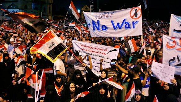 Thousands of supporters of an Iraqi populist Shiite cleric held sit-ins around Iraq. They say their country should not be a battlefield between the United States and Iran. 