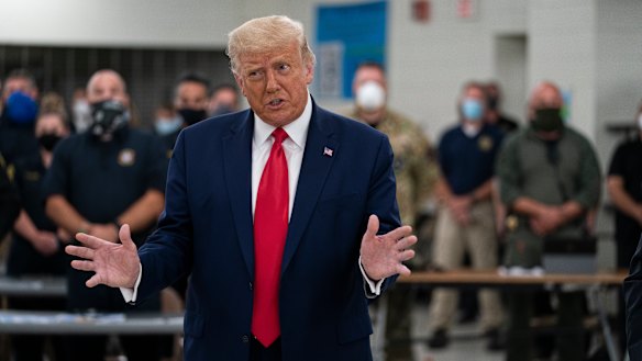 US President Donald Trump speaks at an emergency operations centre in Kenosha, Wisconsin.