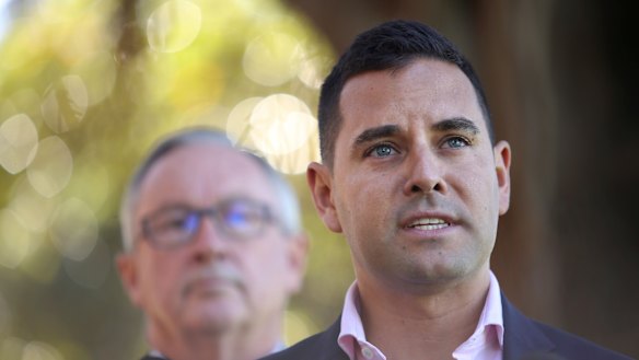 Independent NSW MP Alex Greenwich, right, and NSW Health Minister Brad Hazzard announce the bill on Saturday.
