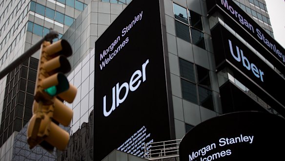 Almost there: Uber signage in front of Morgan Stanley headquarters in Times Square, New York.