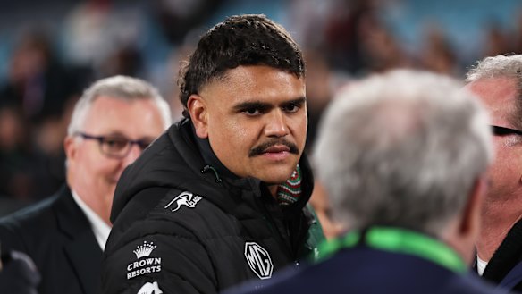 Latrell Mitchell looks on after South Sydney’s season ended.