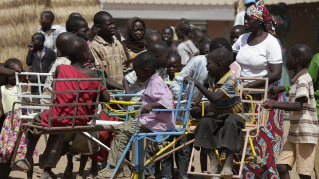Children displaced after attacks by Boko Haram, play in a camp of internal displaced people, in Yola, Nigeria.