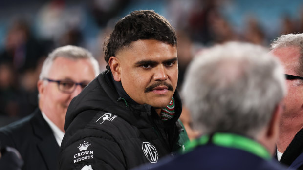 Latrell Mitchell looks on after South Sydney’s season ended.