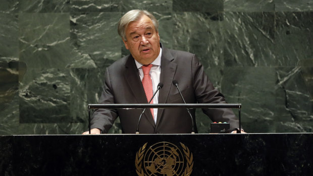 UN Secretary General Antonio Guterres addresses the 74th session of the United Nations General Assembly.