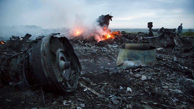 Debris of flight MH17 that fell over a Ukrainian village.