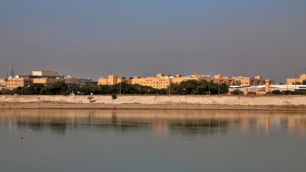 US Embassy is seen from across the Tigris River in Baghdad, Iraq.