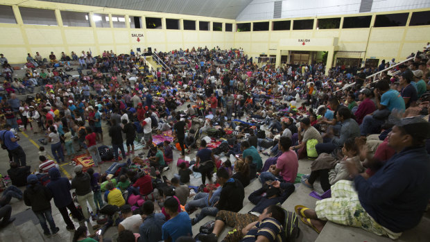 Honduran migrants rest at an improvised shelter in Chiquimula, Guatemala, on the way to the US.