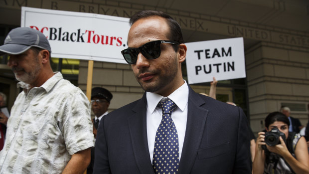 Lied: George Papadopoulos, former campaign adviser for Donald Trump, outside court on Friday.