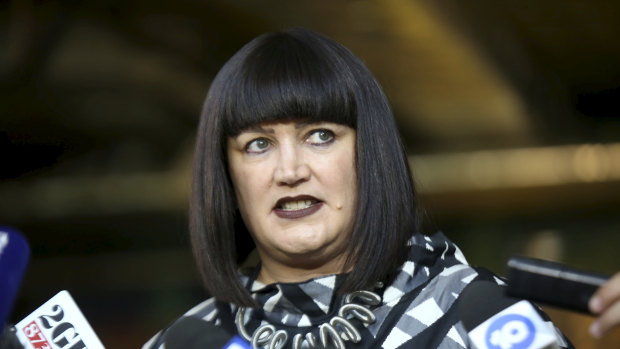 Raelene Castle addresses the media after Rugby Australia issued Israel Folau with a breach notice on Monday afternoon. 