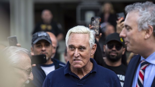 Roger Stone, former adviser to Donald Trump's presidential campaign, leaves federal court in Fort Lauderdale, Florida, after being charged with obstruction.