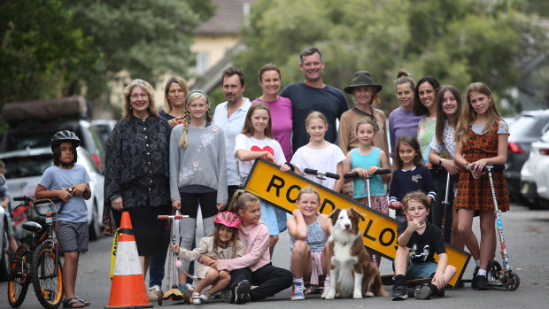 Waverley Council's mayor Paula Masselos (far left) is piloting the closure of streets so children can play, and neighbours can get together.
