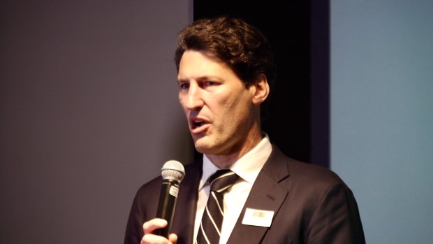 John Eales speaking at the launch of the International Rugby Academy of Australia in Sydney on Friday. 