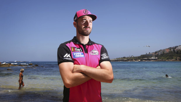 New surroundings: Sixers import James Vince at Coogee Beach on Tuesday. 