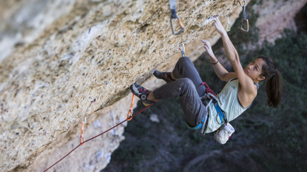 Inspired to do more: champion young Mount Victoria climber Angie Scarth-Johnson in action in Margalef, Spain.