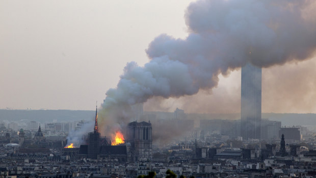 Notre-Dame Cathedral burning in Paris.