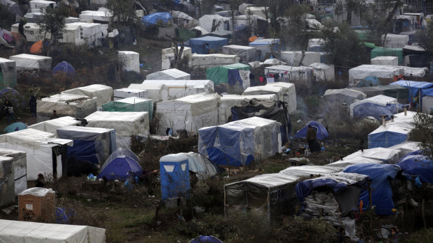 A makeshift camp for refugees and migrants on the Greek island of Lesvos.
