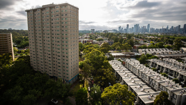 The view from one of North Melbourne’s public housing towers.