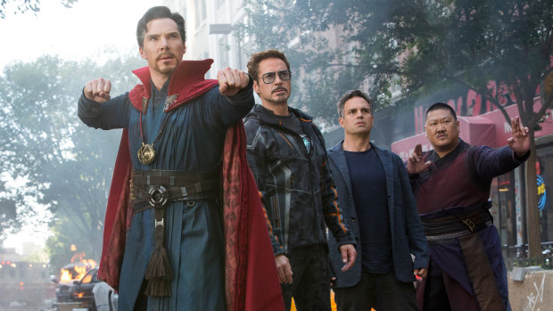Doctor Strange, Iron Man, The Hulk and Wong in Avengers: Infinity War.
