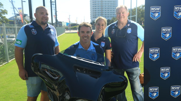 Leading hog: Brad Fittler prepares for his annual Hogs For The Homeless ride with (l-r) Mark O'Meley, Kezie Apps and Ian Schubert.