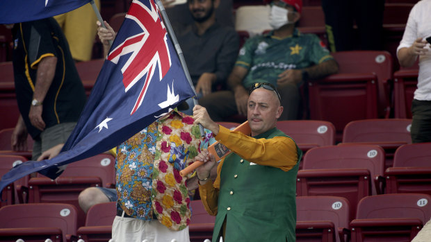 Australian fans cheer on Usman Khawaja and Steve Smith in Lahore.