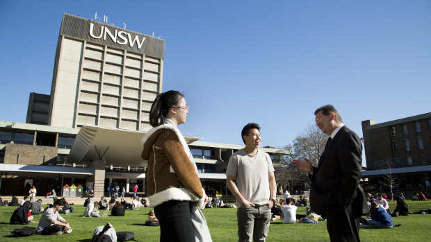 UNSW vice-chancellor Ian Jacobs chats to students on the Kensington campus.