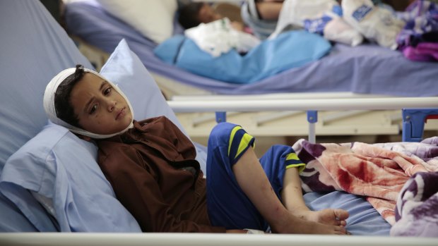 A child injured in a deadly Saudi-led coalition airstrike rests in a hospital in Saada, Yemen.