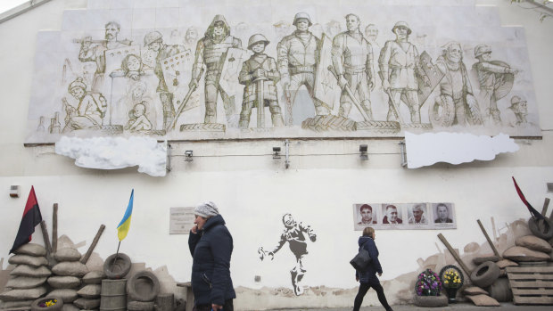 A memorial in Rivne for protesters killed in the 2013-14 anti-government uprising in Ukraine.