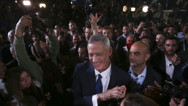 Benny Gantz with supporters at the  launch of his election campaign.