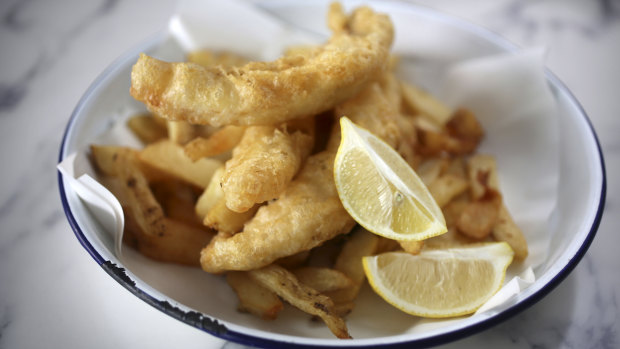 Fresh battered flathead and hand cut double cooked chips.