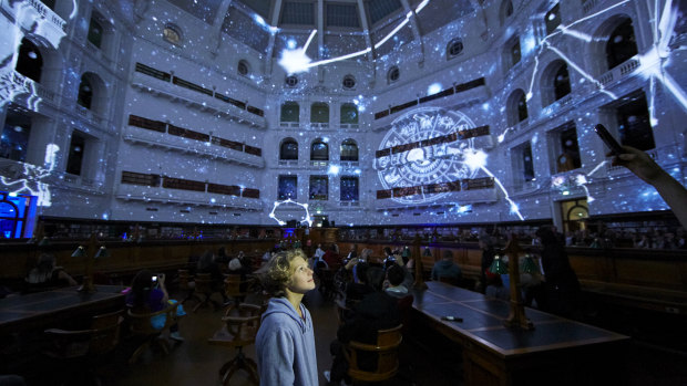 When the library was less quiet: State Library of Victoria during White Night.