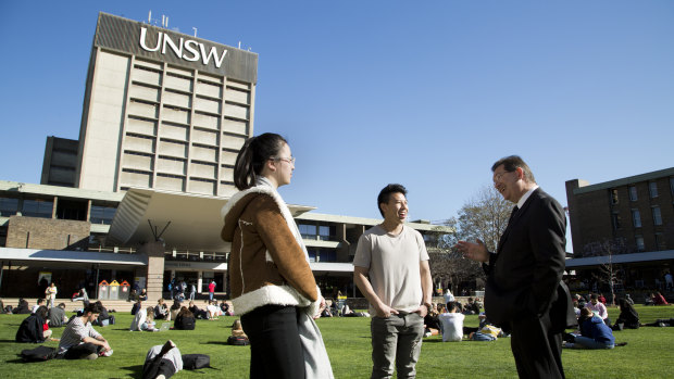 UNSW vice-chancellor chats to students on the Kensington campus.
