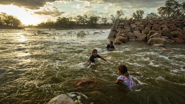 The Brewarrina weir on the Barwon River in north-west NSW. First Nations groups are urging the federal government to increase the speed and volume of the rollout of their water rights.