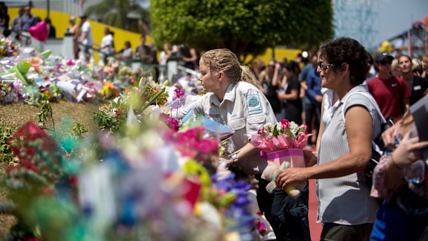 Floral tributes outside Dreamworld at the time of the tragedy.