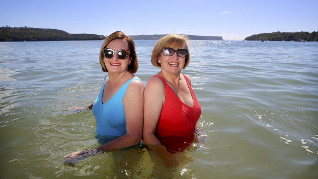 Elissa Ferris and Catherine McKew take a dip at  Balmoral Beach.