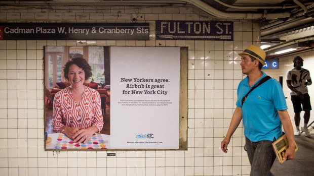 An Airbnb ad at a subway stop in New York City.