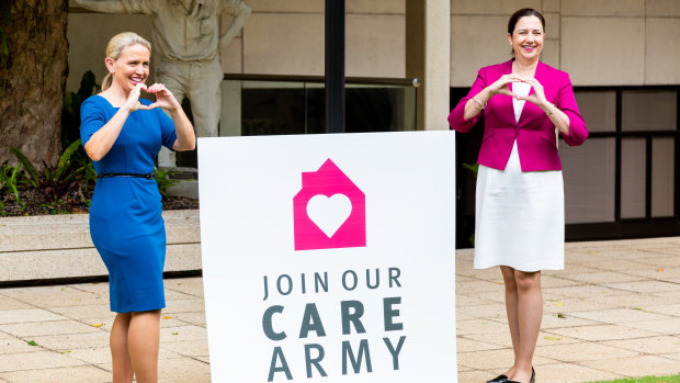 Kate Jones and Annastacia Palaszczuk at the launch of the "Care Army".