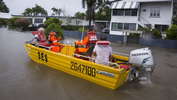 SES volunteers rescuing residents in Rosslea, Townsville on February 2, 2019.