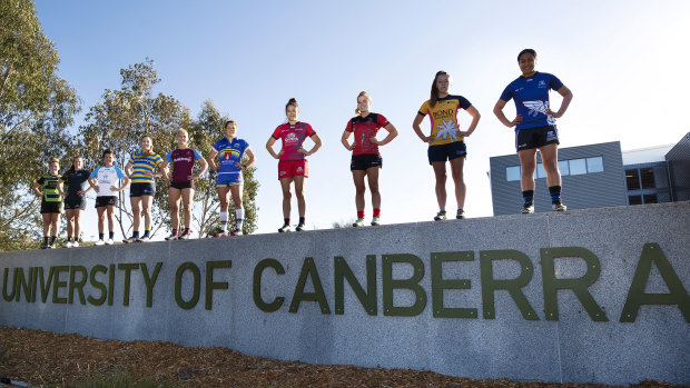 The captains ahead of the Australian university sevens series in Canberra.