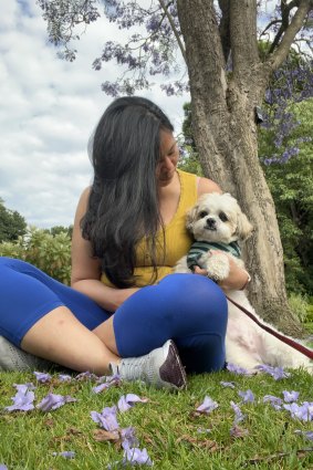 Maida Pineda enjoys a moment in the park with Spark.
